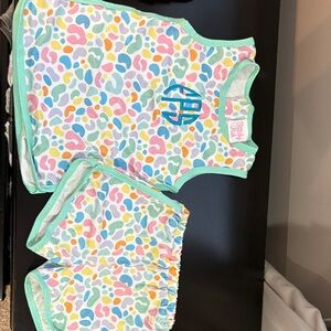 Stitchy Fish monogrammed Colorful Leopard Print Tank and Shorts Set
